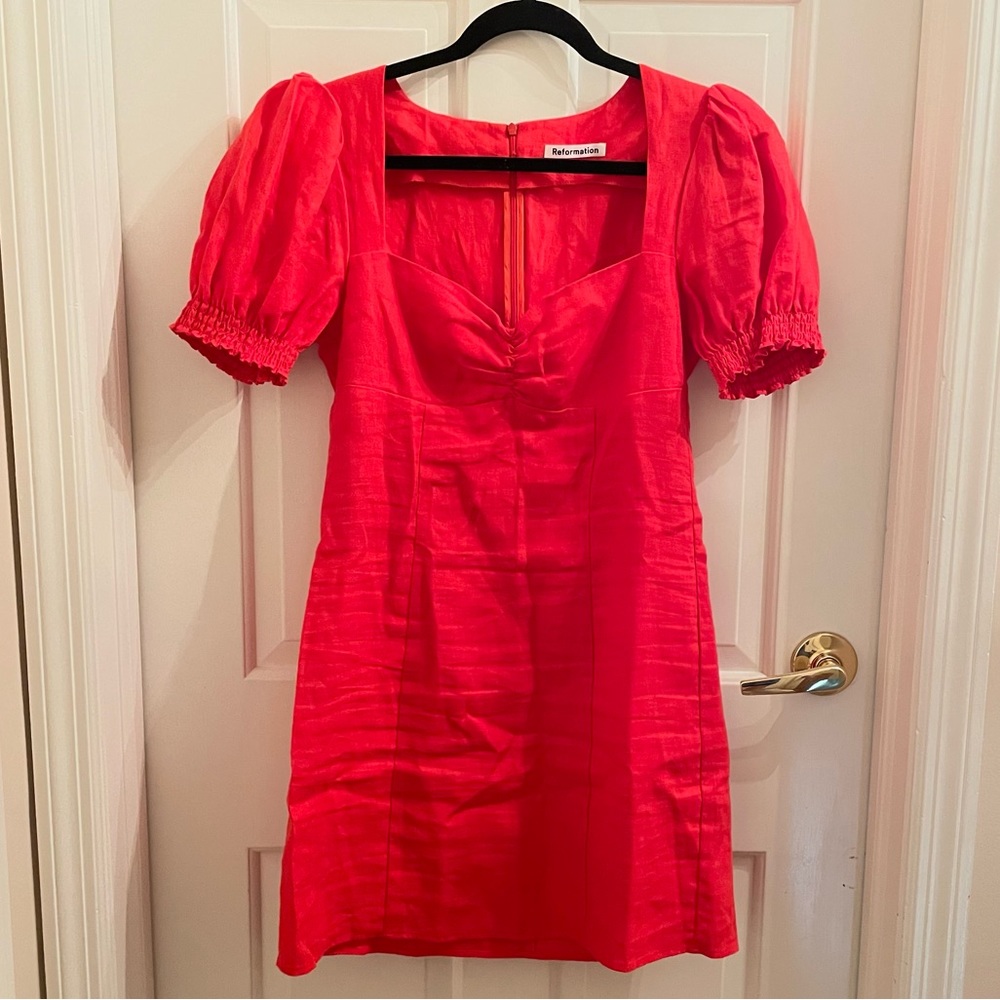 Reformation Red Puff Sleeve Dress